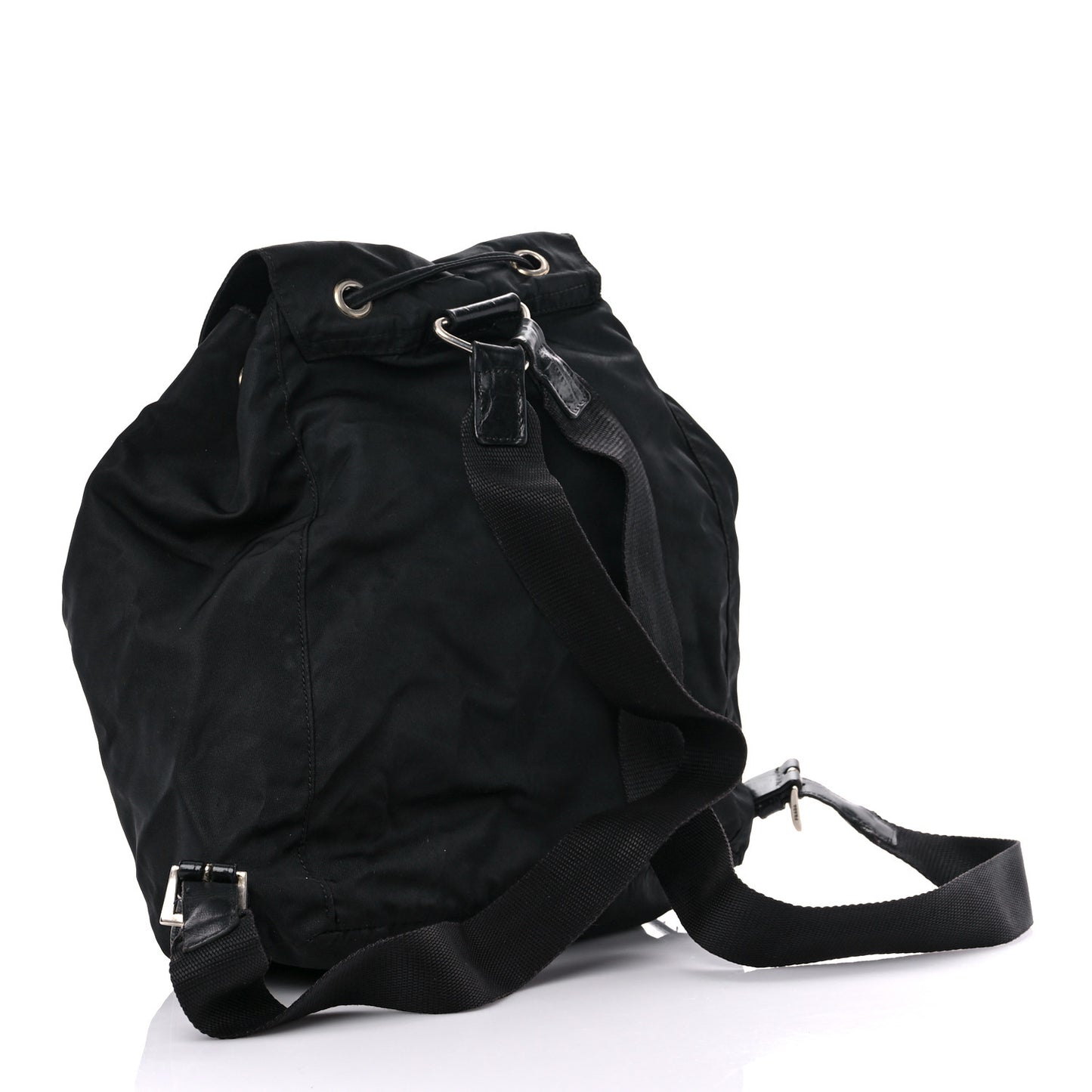 Tessuto Nylon Crocodile Embossed Calfskin Cinch Backpack Black