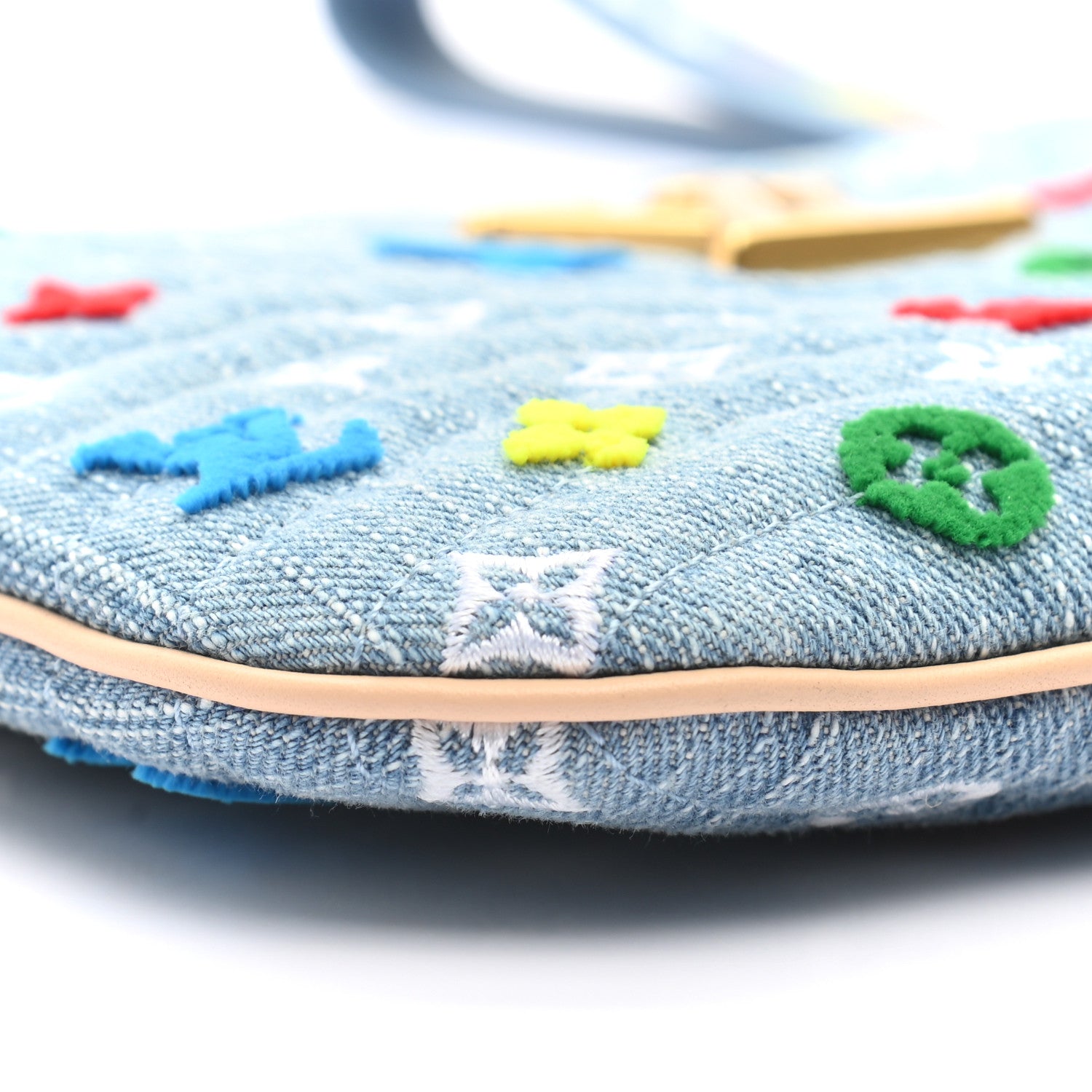 Louis Vuitton Embroidered Monogram Denim New Wave Zipped Pochette Blue 8 of 9