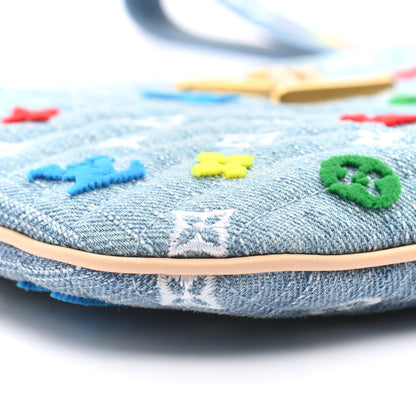 Louis Vuitton Embroidered Monogram Denim New Wave Zipped Pochette Blue 8 of 9