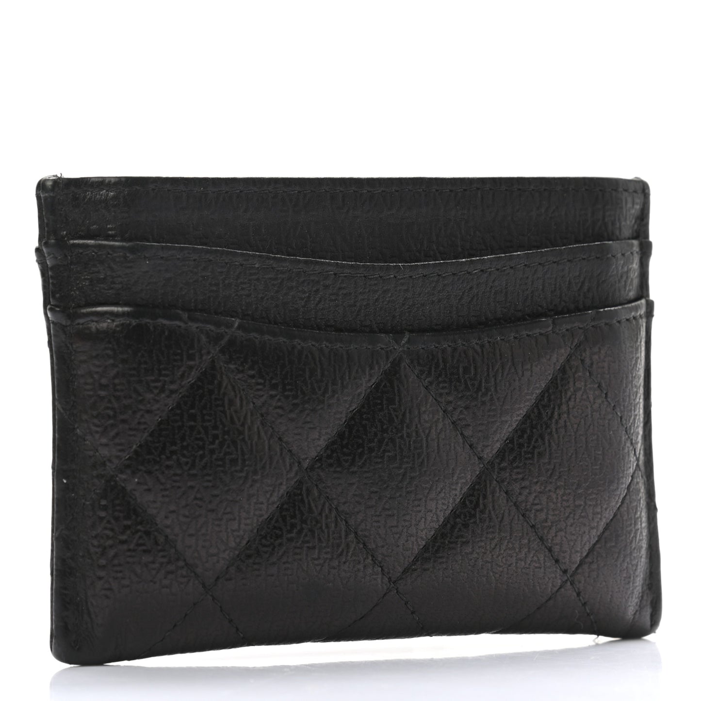 Letter Calfskin Embossed Quilted CC Card Holder Black