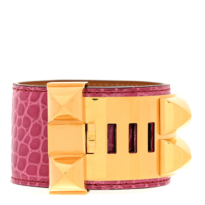 Hermes Shiny Alligator Collier De Chien CDC Bracelet S Rose Scheherazade 3 of 6