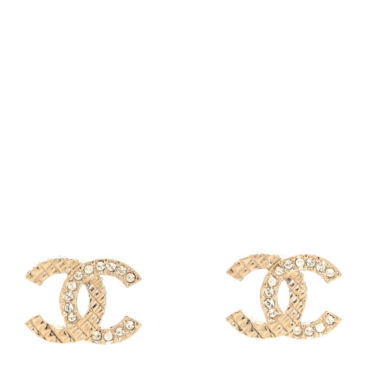 Textured Metal Crystal CC Earrings Gold
