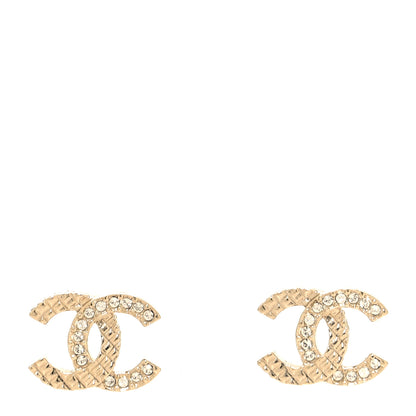 Chanel Textured Metal Crystal CC Earrings Gold 1 of 5