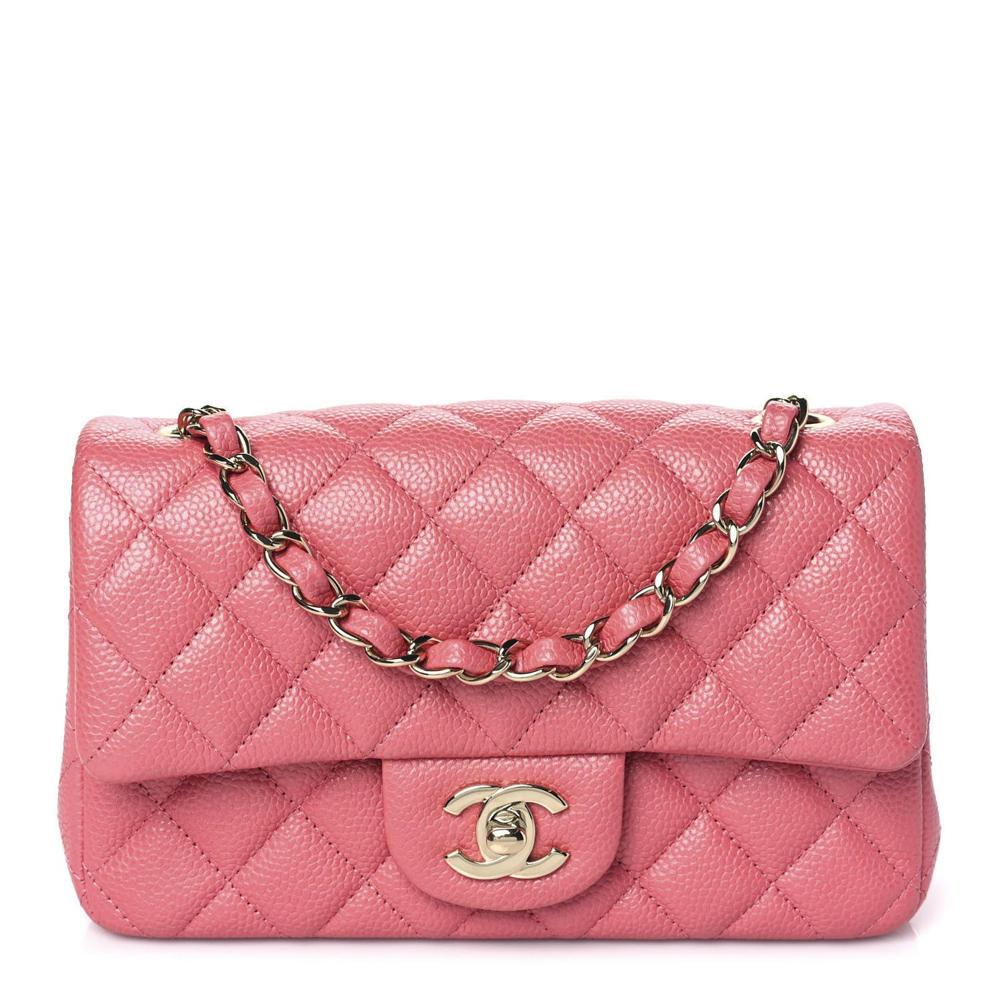 Iridescent Caviar Quilted Mini Rectangular Flap Pink