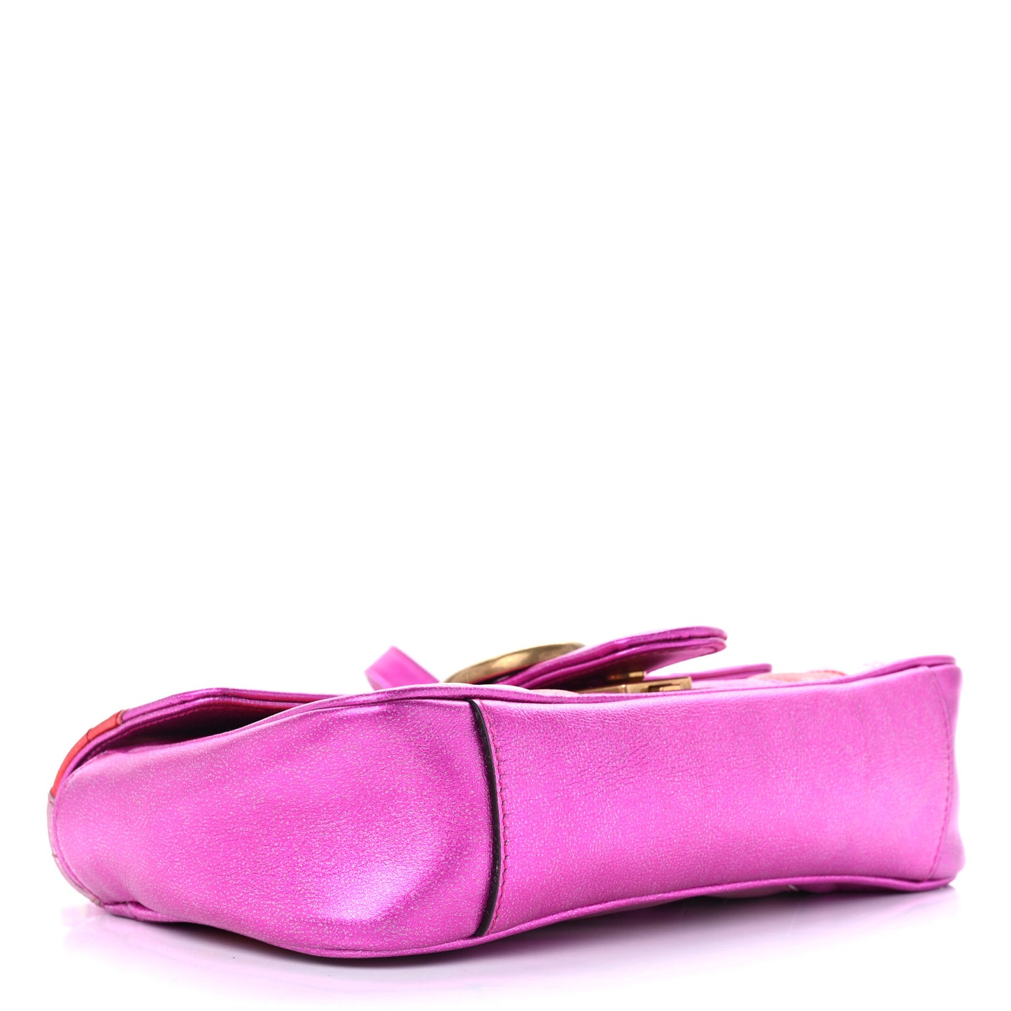 Metallic Calfskin Matelasse Mini GG Marmont Shoulder Bag Fuchsia