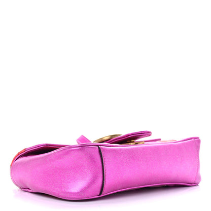 Gucci Metallic Calfskin Matelasse Mini GG Marmont Shoulder Bag Fuchsia 4 of 13