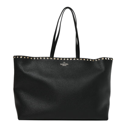 Valentino Garavani Grained Calfskin Rockstud Shoulder Tote Black 1 of 9