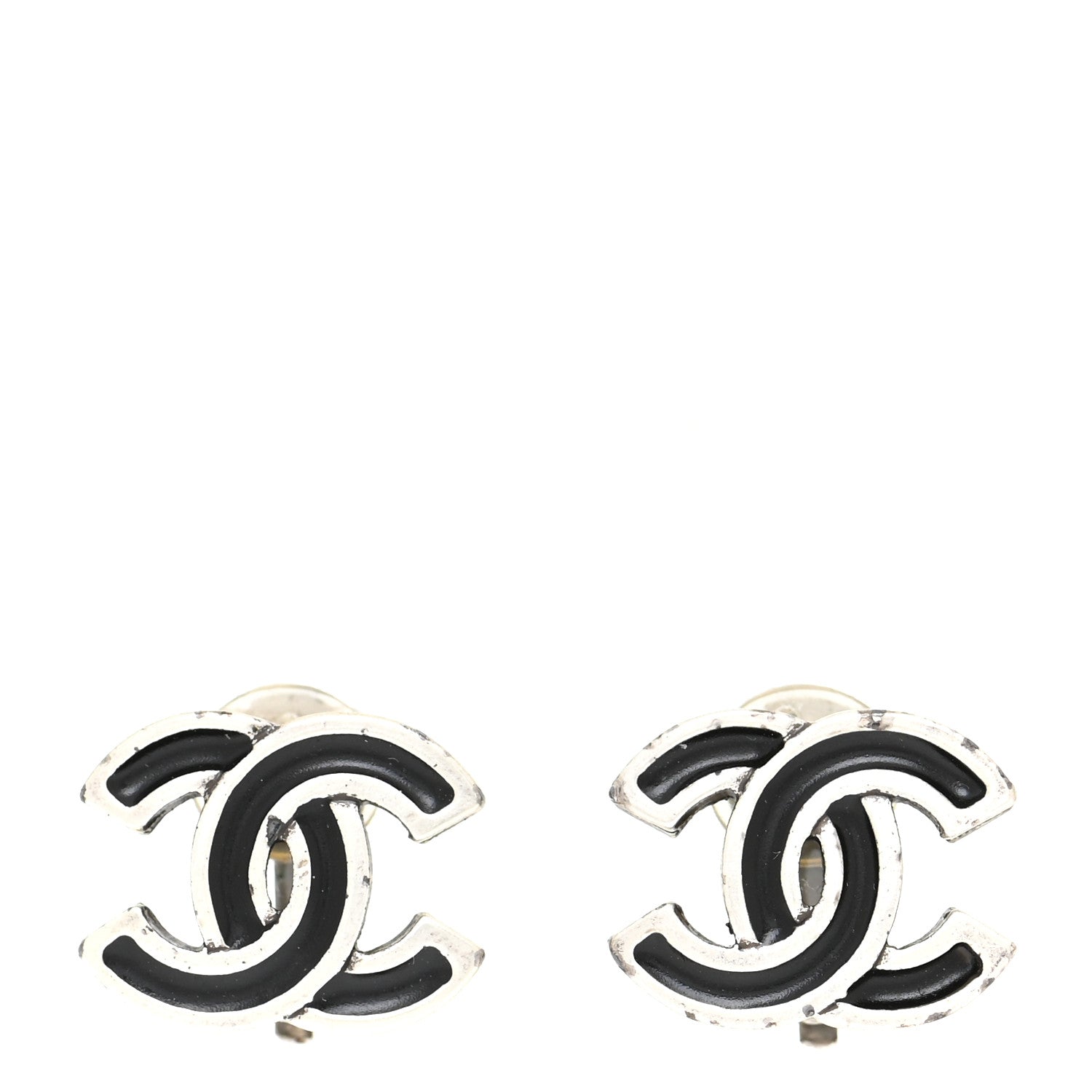Chanel Ruthenium CC Clip On Earrings Silver Black 1 of 8