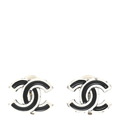 Chanel Ruthenium CC Clip On Earrings Silver Black 1 of 8