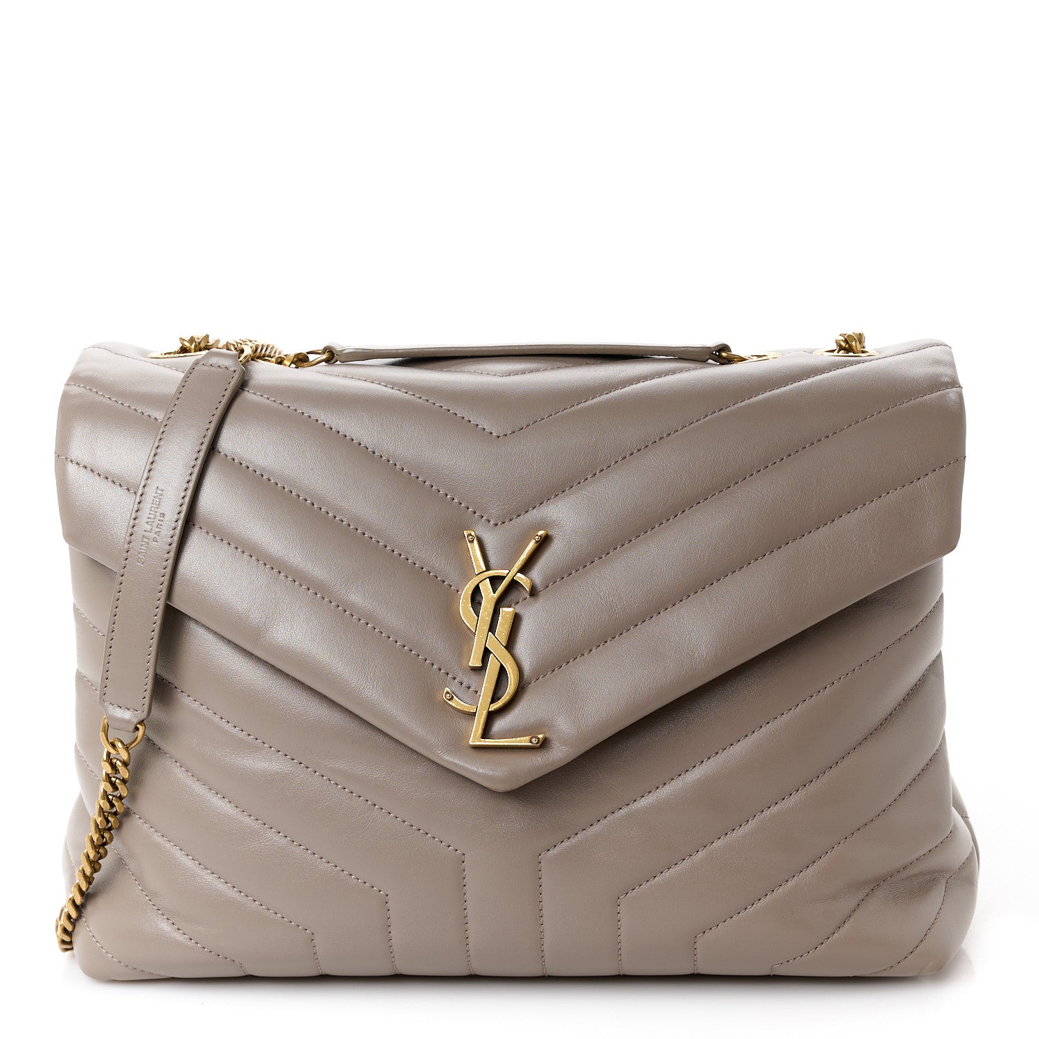 Saint Laurent Calfskin Y Quilted Monogram Medium Loulou Chain Satchel Greyish Brown 1 of 11