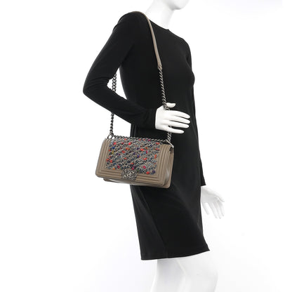 Chanel Calfskin Tweed Medium Boy Flap Dark Beige 2 of 8