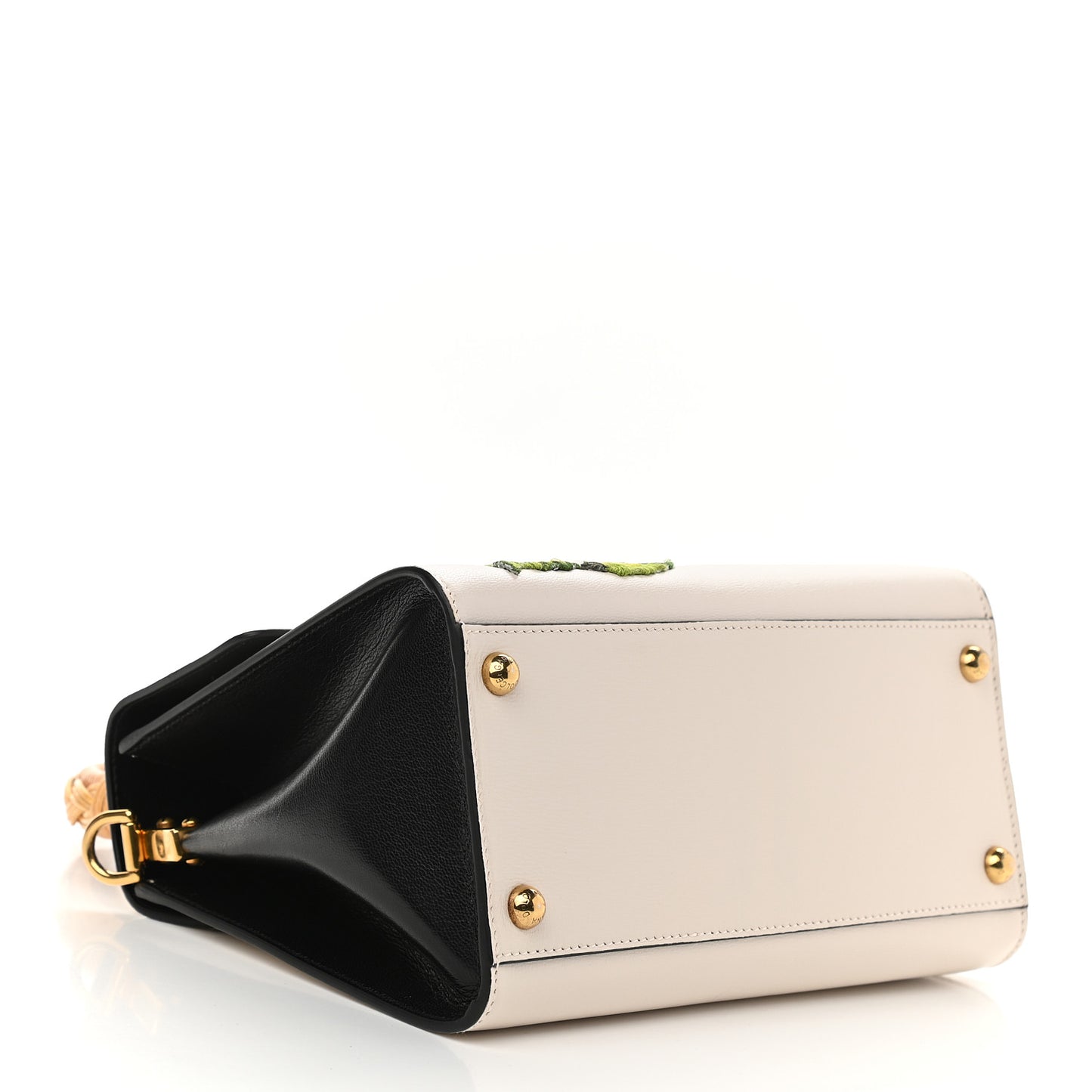 Calfskin Embroidered Welcome Satchel White