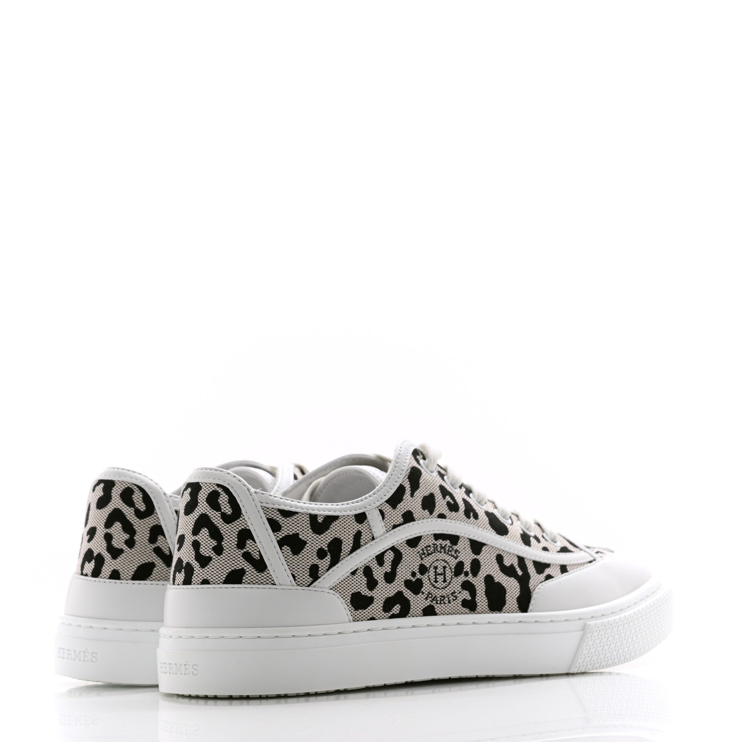 Hermes Canvas Calfskin Leopard Get Sneakers 39 Prunoir White 4 of 8