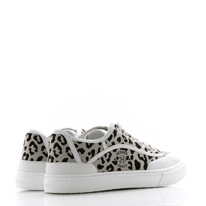 Hermes Canvas Calfskin Leopard Get Sneakers 39 Prunoir White 4 of 8