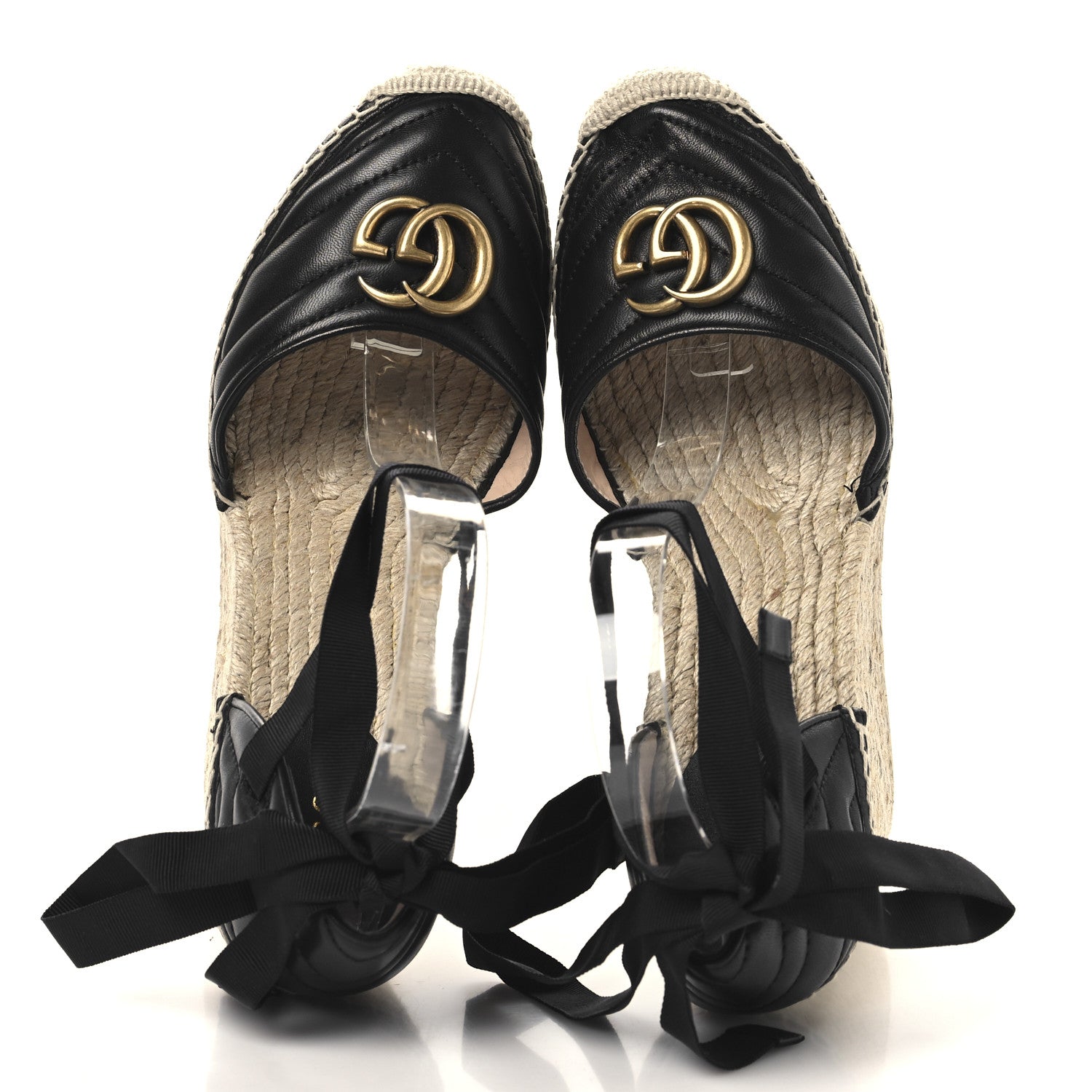 Gucci Nappa Matelasse GG Marmont Ankle Wrap Platform 35/120mm Espadrille Wedges 40.5 Black 2 of 10