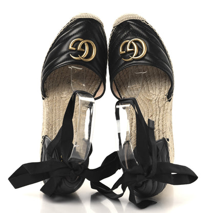 Gucci Nappa Matelasse GG Marmont Ankle Wrap Platform 35/120mm Espadrille Wedges 40.5 Black 2 of 10