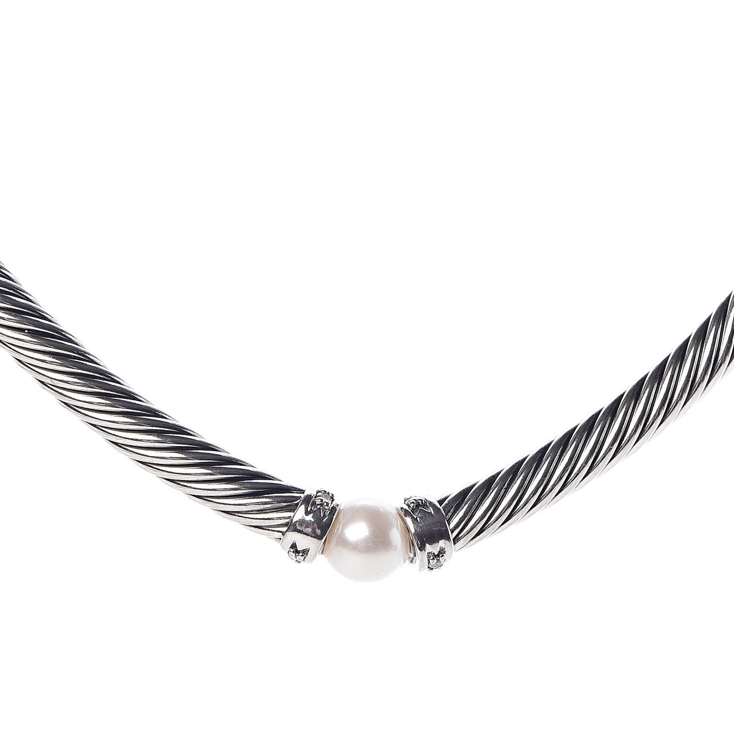Sterling Silver Diamond Pearl Hampton Cable Choker Necklace
