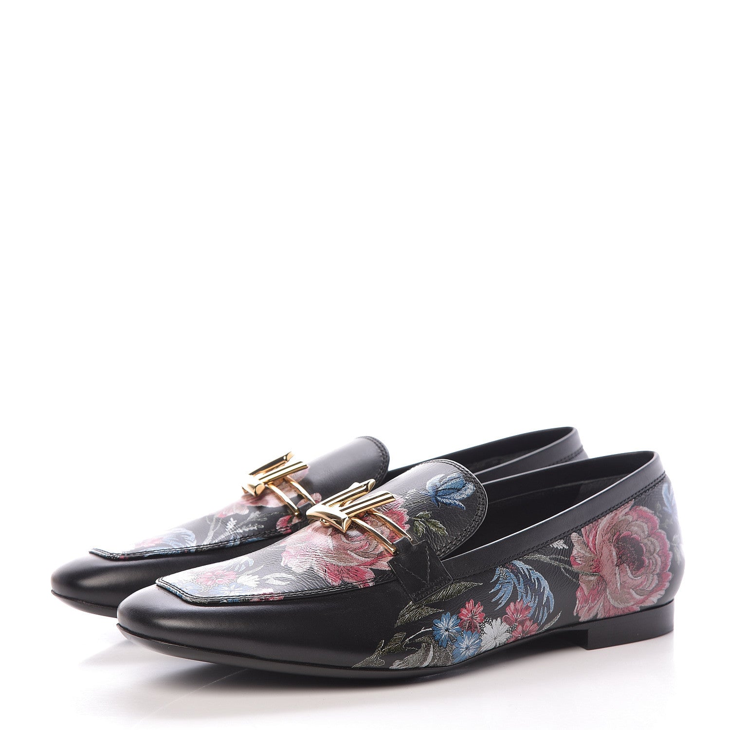 Louis Vuitton Calfskin Flowers Upper Case Flat Loafer 37 Black Multicolor 3 of 7