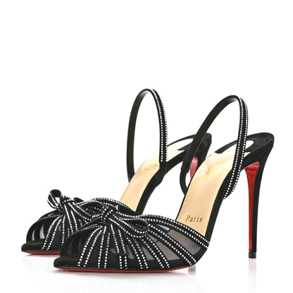 Christian Louboutin Suede Mesh Embellished Araborda 100 Slingback Sandals 36.5 Black 3 of 7