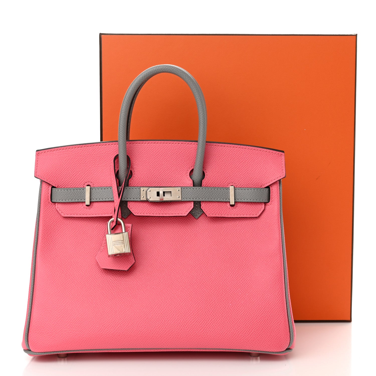 Hermes Epsom Horseshoe Birkin 25 Rose Azalee Gris Mouette 13 of 13
