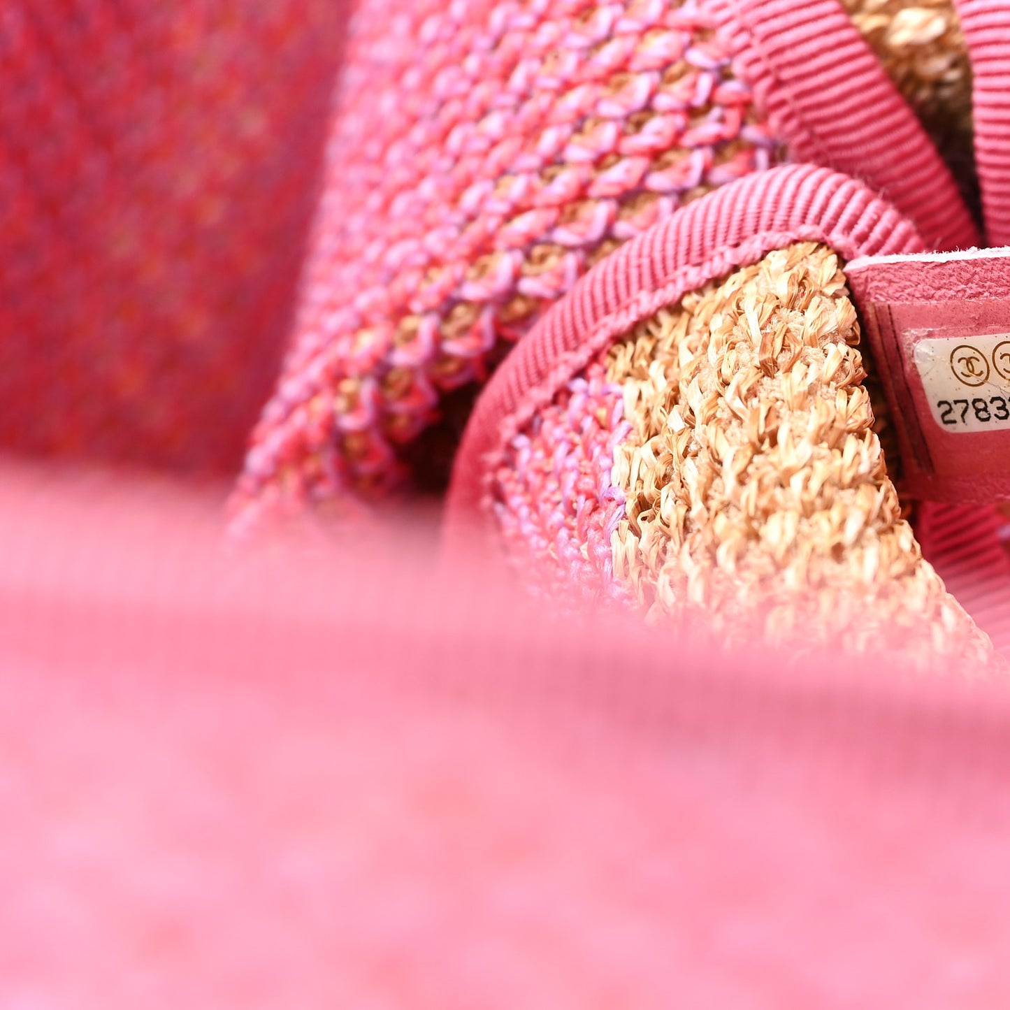 Woven Straw Raffia Logo Tote Pink Beige