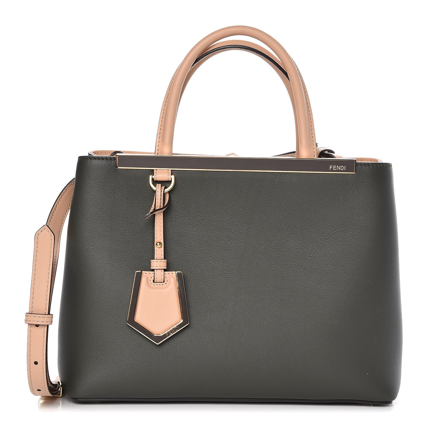 Fendi Vitello Dolce Bi-Color Petite 2Jours Tote Verde Prato Makeup 1 of 6