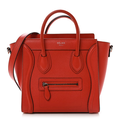 Celine Drummed Calfskin Nano Luggage Vermillion 1 of 10