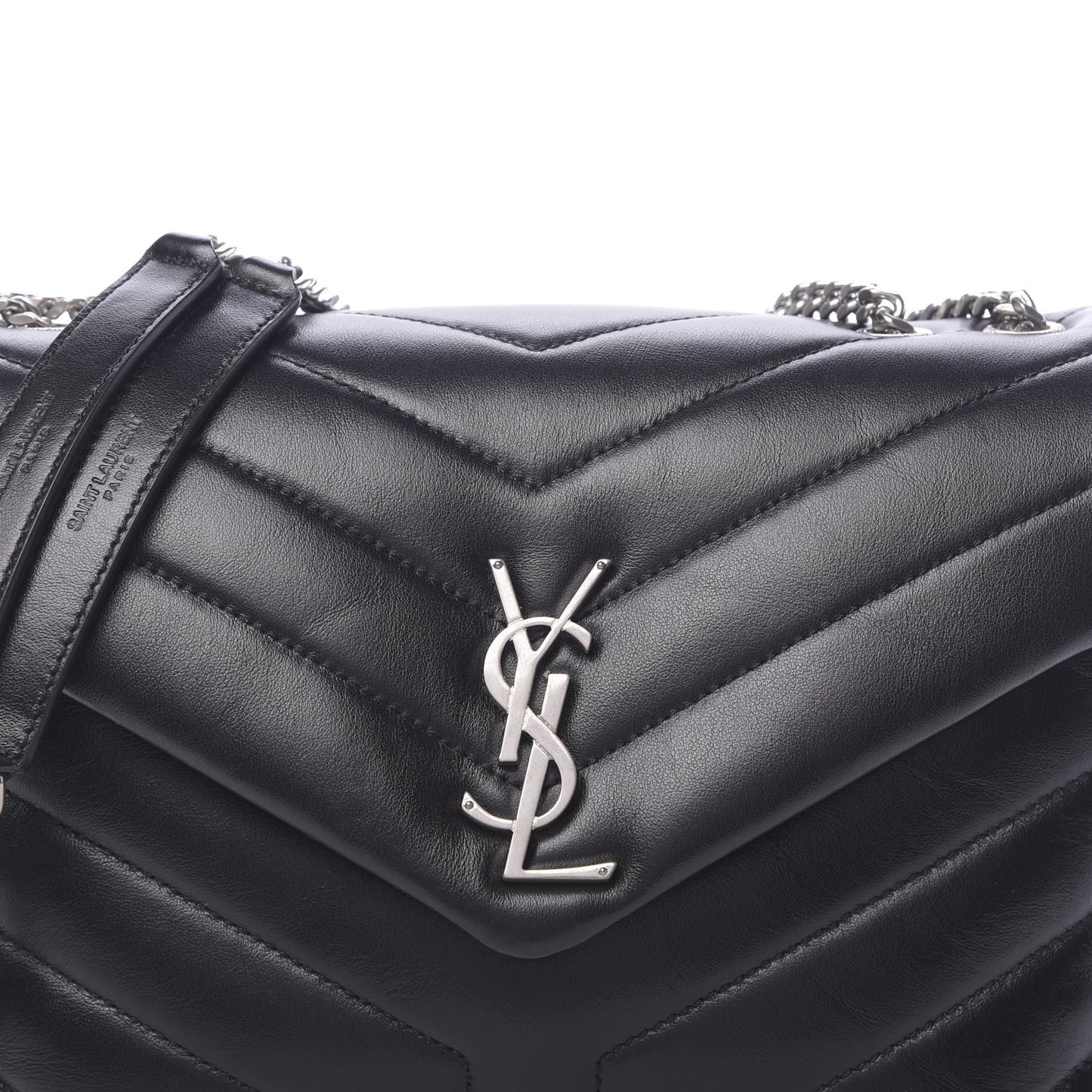 Calfskin Y Quilted Monogram Small Loulou Chain Satchel Black