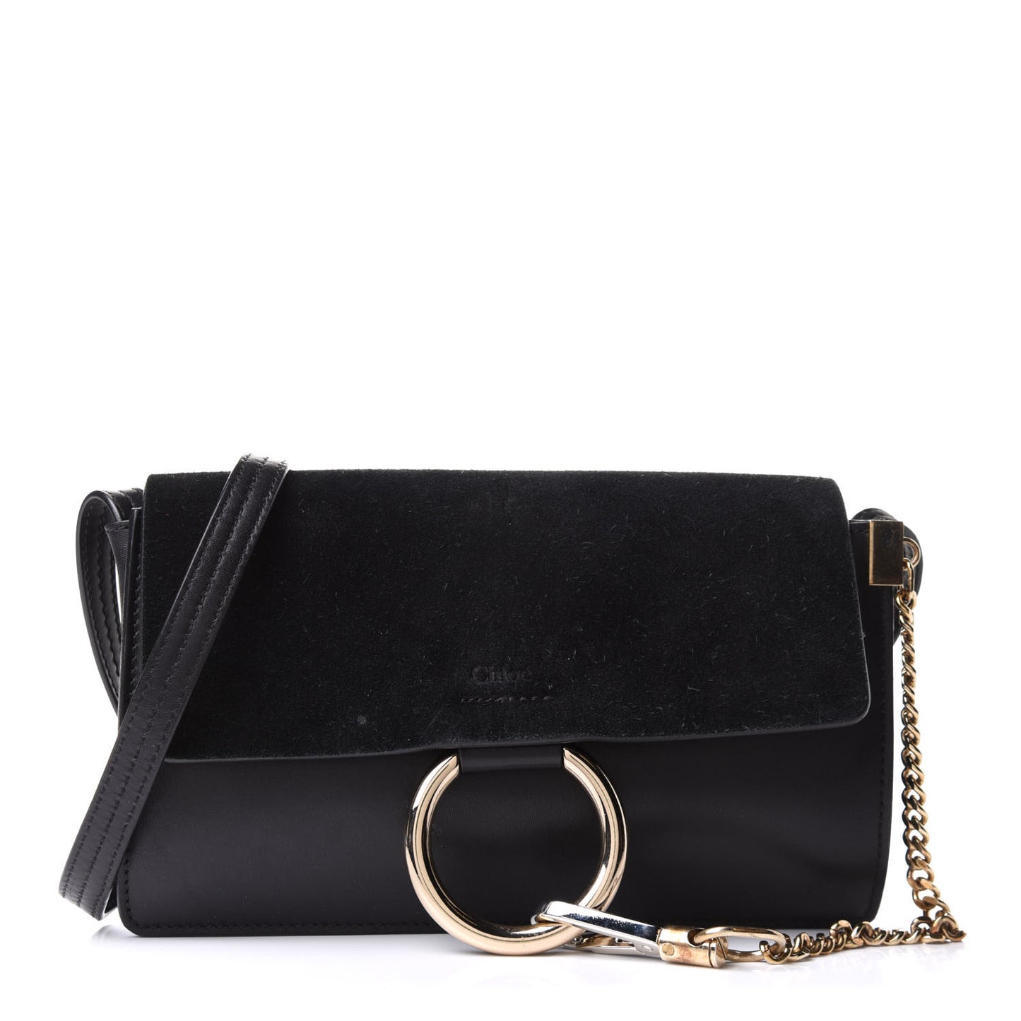 Suede Calfskin Small Faye Shoulder Bag Black