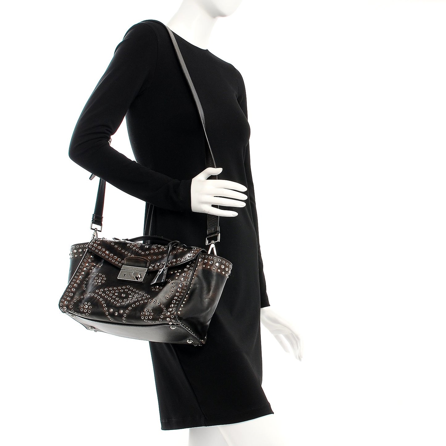 Vitello Vintage Studded Sound Twin Pocket Satchel Ebano