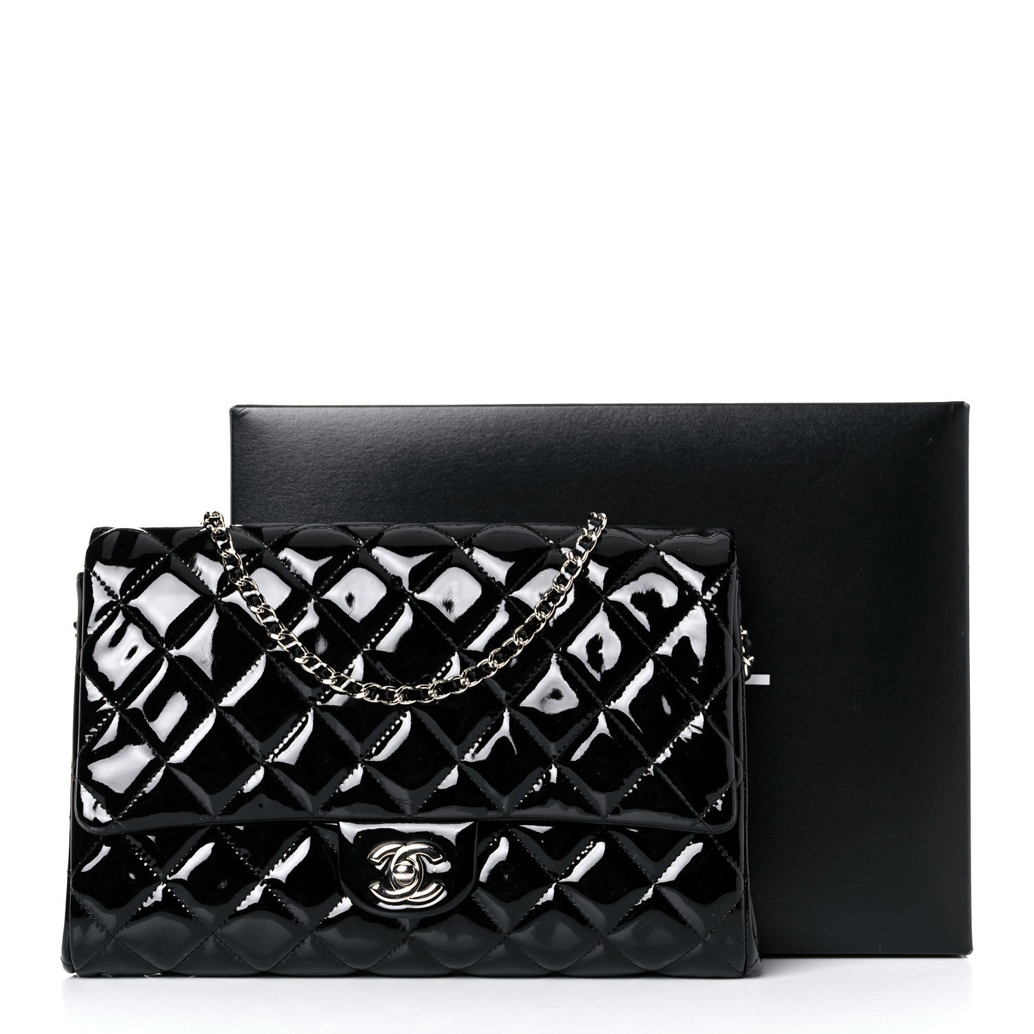 Chanel Patent Quilted Clutch with Chain Flap Black 12 of 12