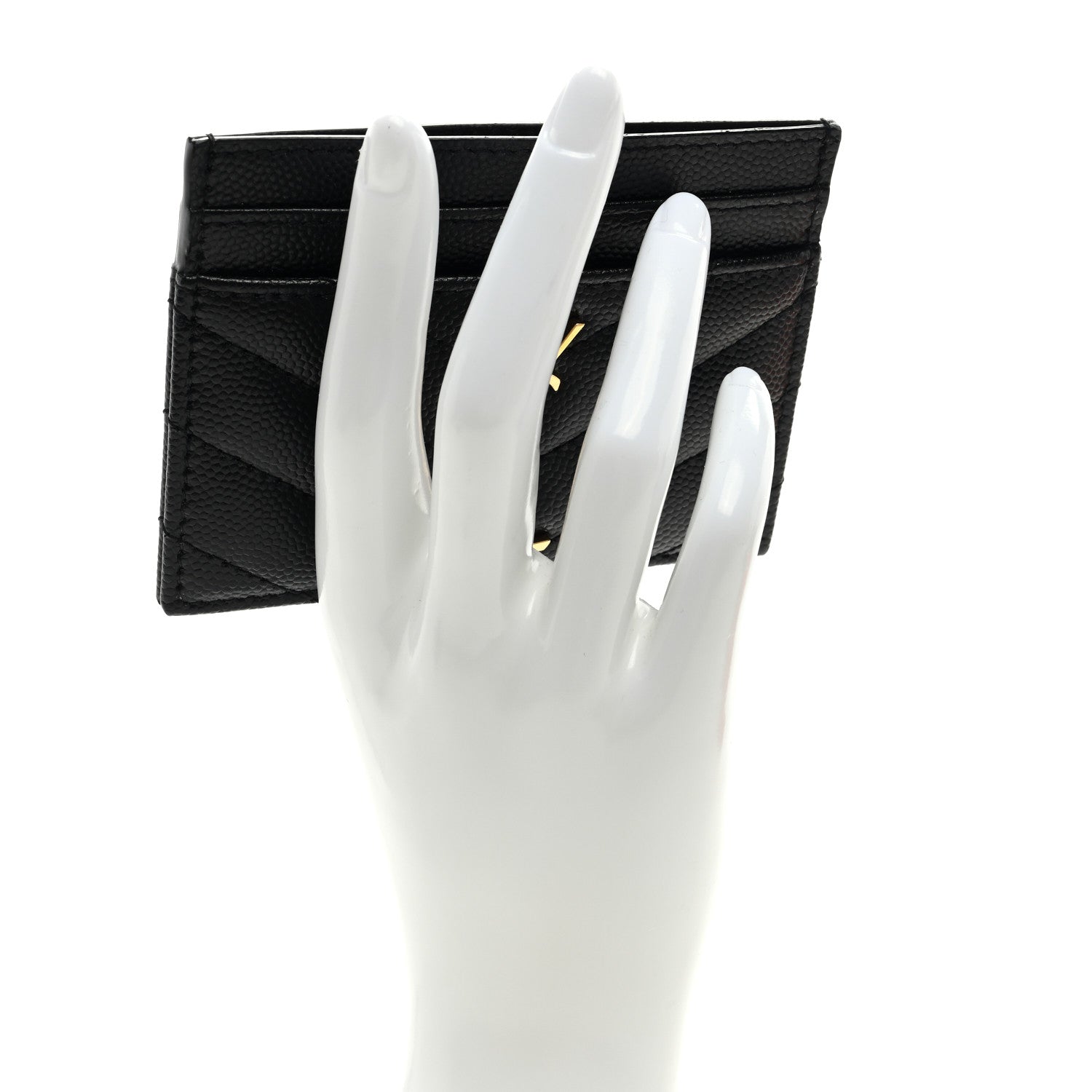 Saint Laurent Grain De Poudre Matelasse Chevron Monogram Credit Card Case Black 2 of 6