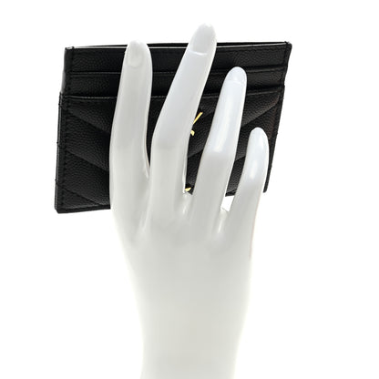 Saint Laurent Grain De Poudre Matelasse Chevron Monogram Credit Card Case Black 2 of 6