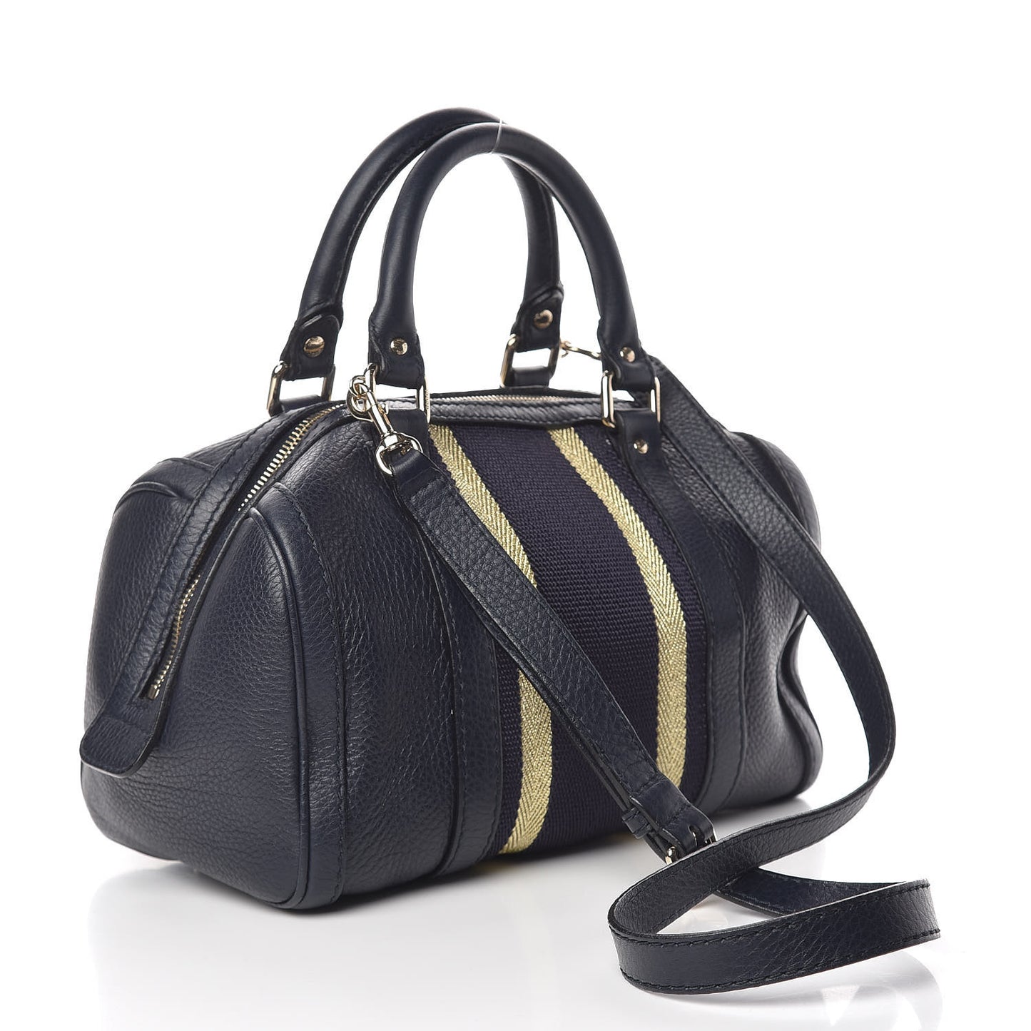 Calfskin Vintage Web Small Boston Navy Blue