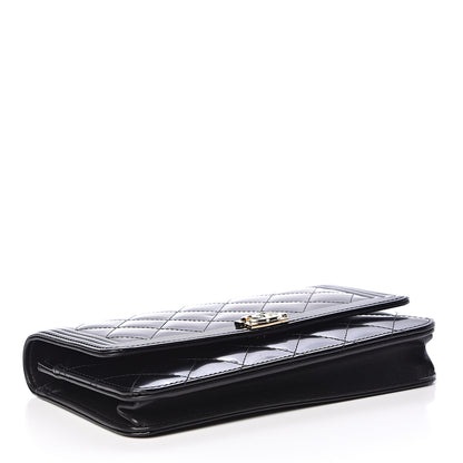 Chanel Patent Calfskin Quilted Boy Wallet On Chain WOC Black 4 of 12