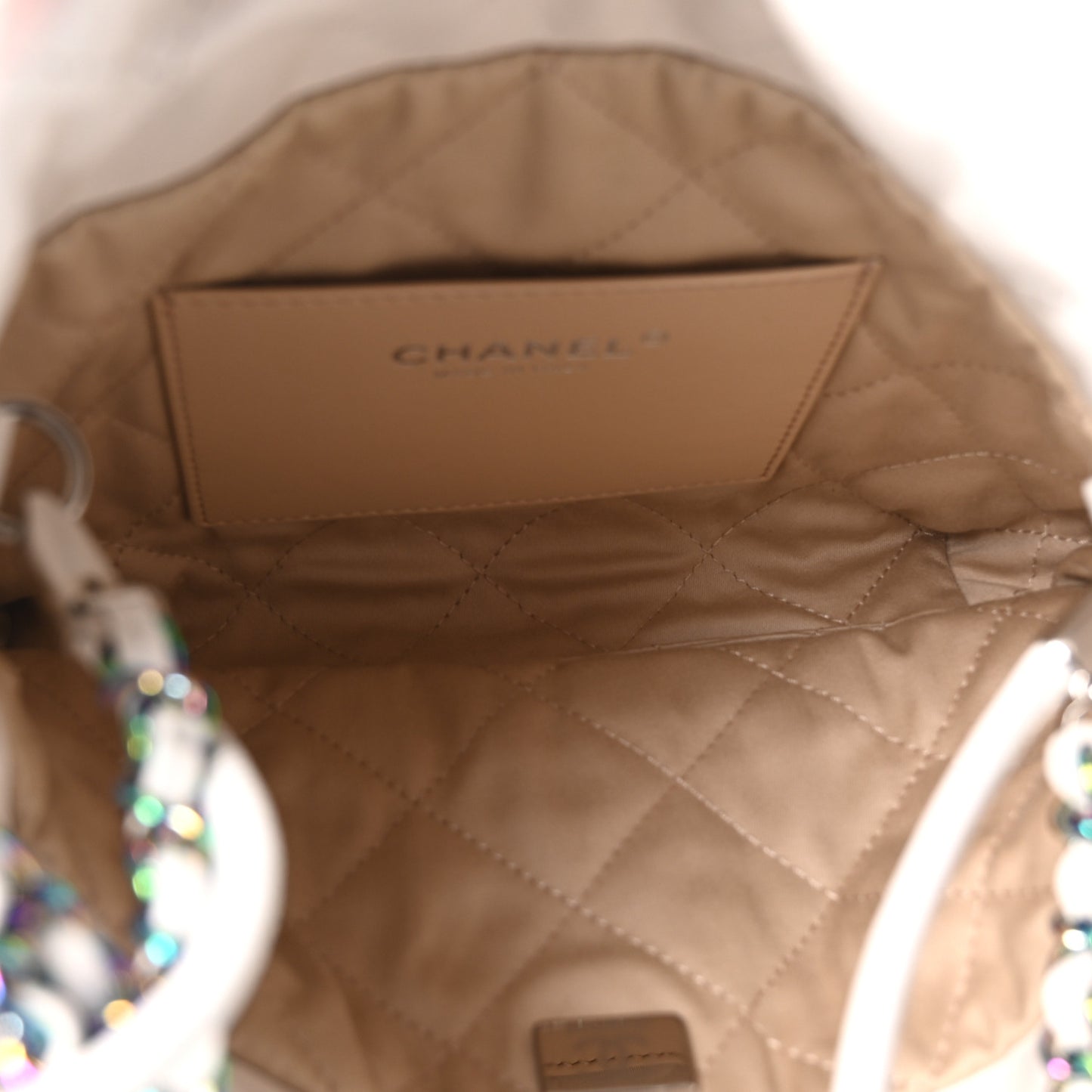 Shiny Calfskin Quilted Rainbow Mini Chanel 22 White