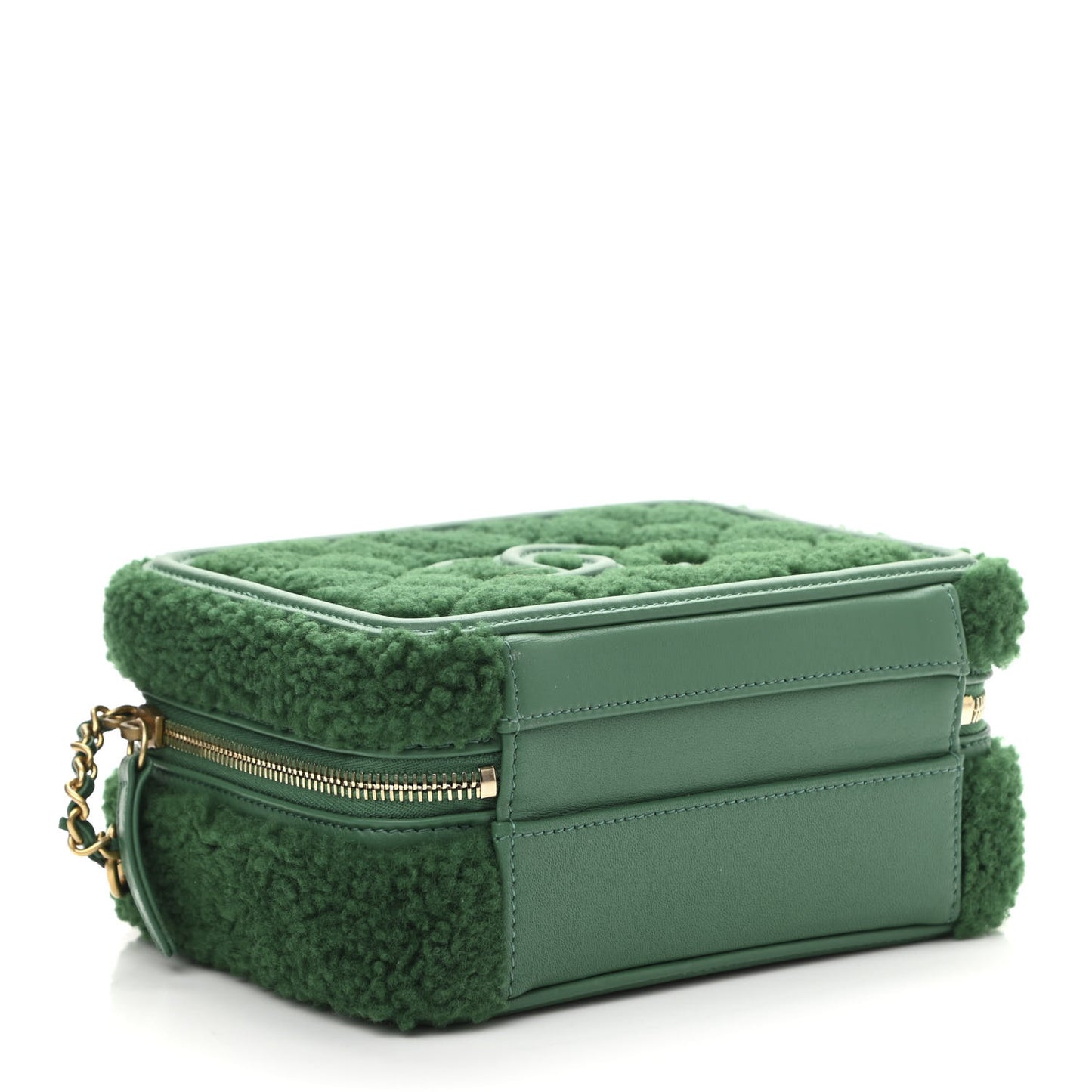 Lambskin Shearling Quilted Small CC Filigree Vanity Case Green