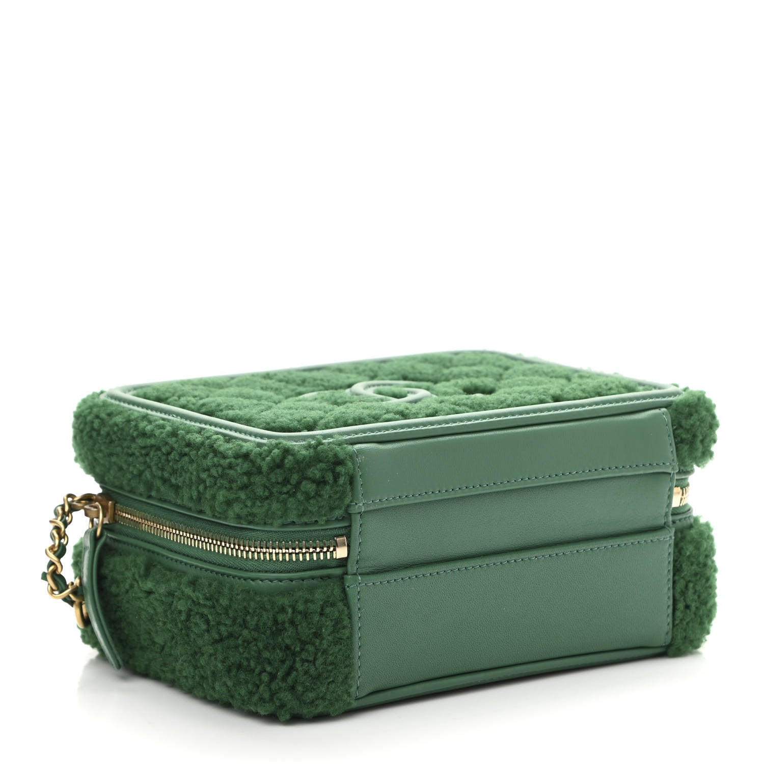 Chanel Lambskin Shearling Quilted Small CC Filigree Vanity Case Green 4 of 10