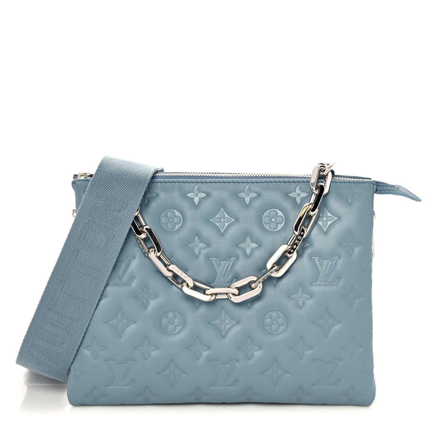Lambskin Embossed Monogram Coussin PM Blue Glacier