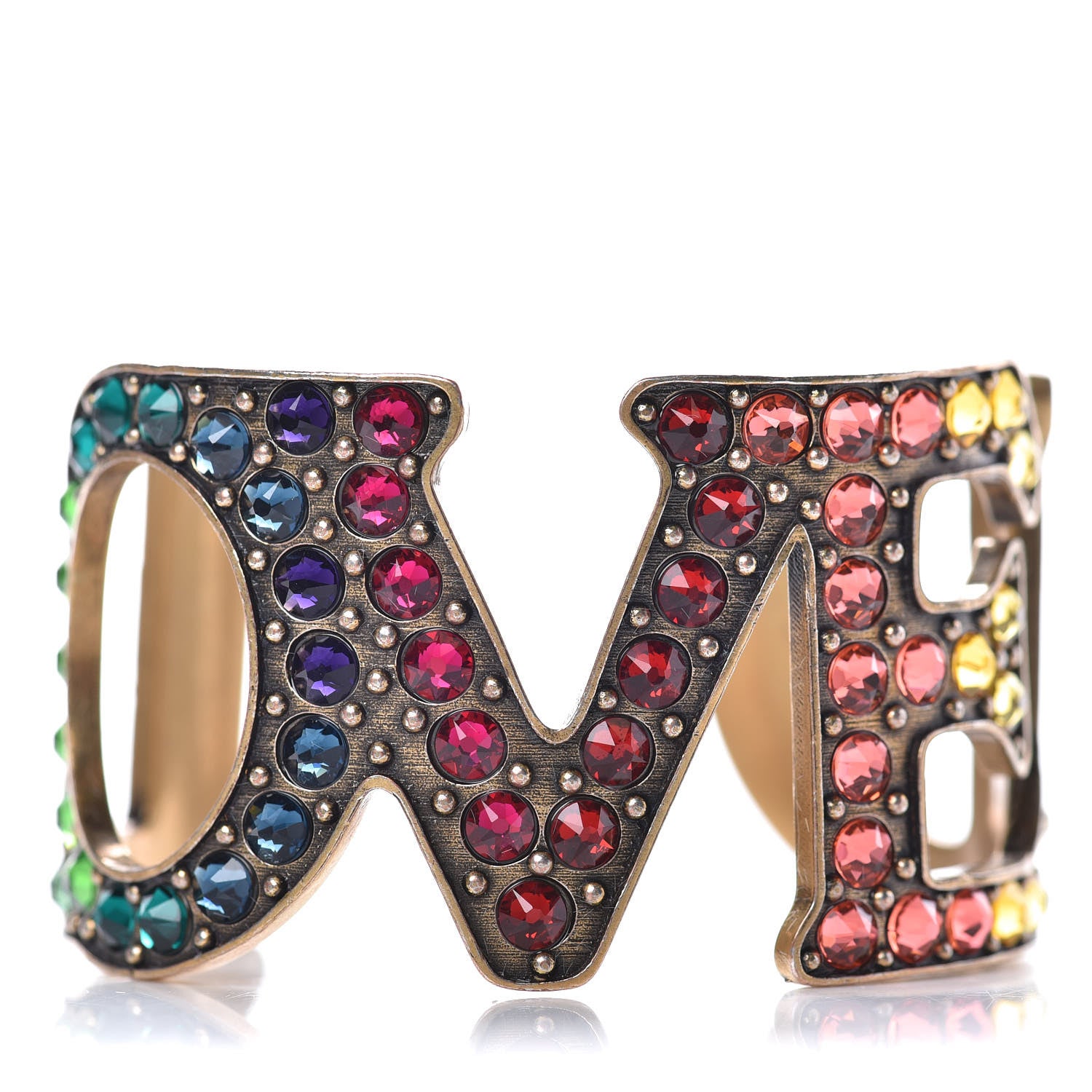Gucci Metal Crystal Loved Cuff Bracelet 16 Aged Gold 1 of 7