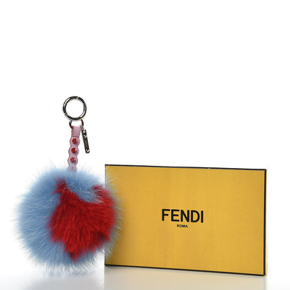 Fendi Fox Fur Vitello Dolce Heart Studded Pom Pom Bag Charm Nebula Rosso 4 of 4