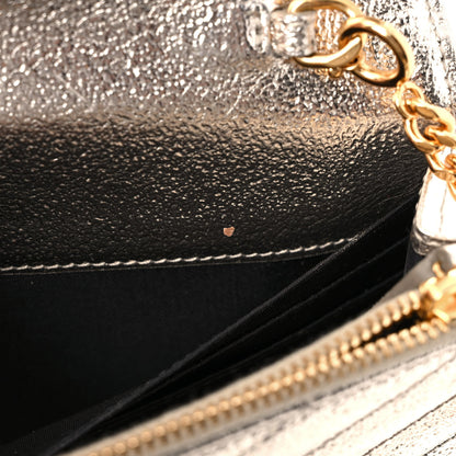 Saint Laurent Metallic Crackled Calfskin Matelasse Chevron Monogram Envelope Chain Wallet Gold 10 of 11
