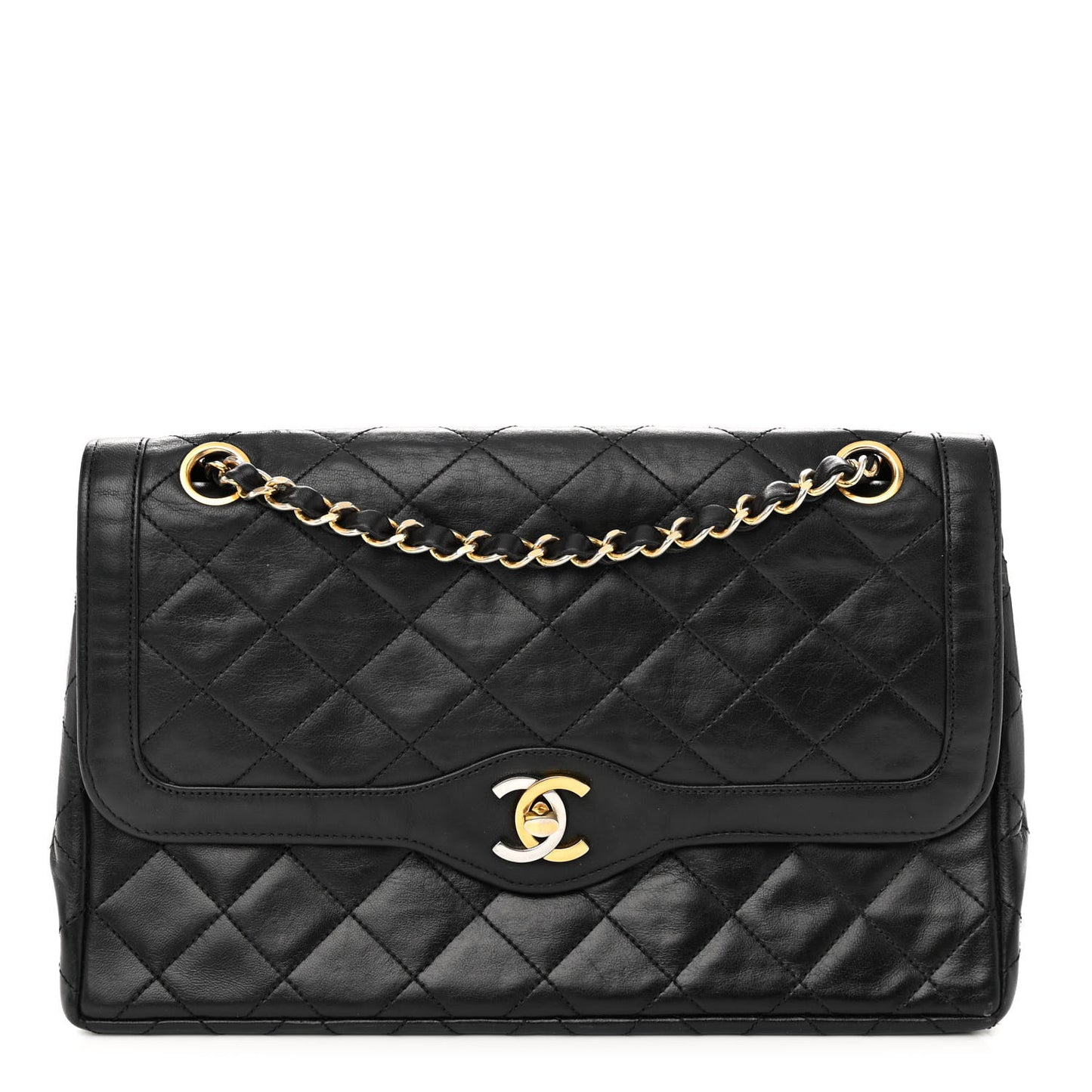 Lambskin Quilted Medium Double Flap Bag Black