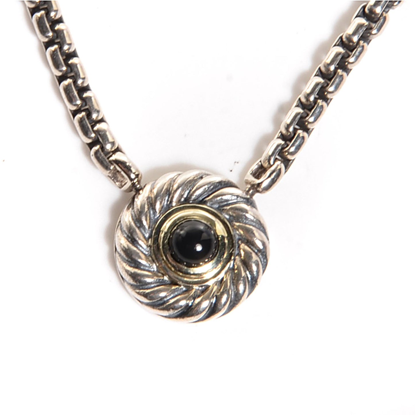 Sterling Silver 14K Gold Black Onyx Pendant Necklace