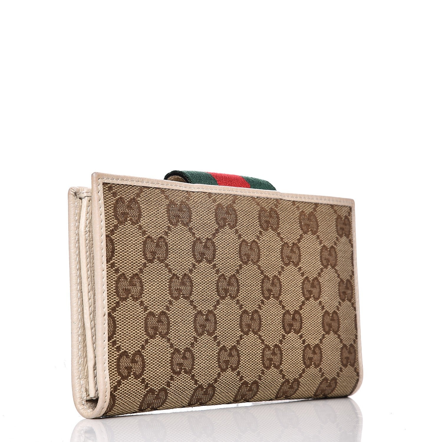 Gucci Monogram Calfskin Ladies Web Long Wallet Beige Ebony Off White 3 of 9