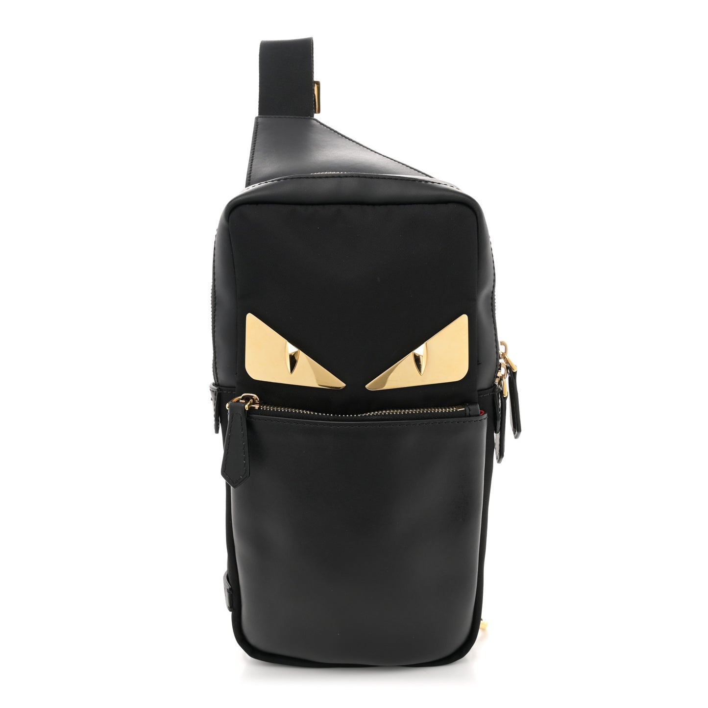 Nylon Vitello Liberty Metal Monster Eyes Sling Bag Black