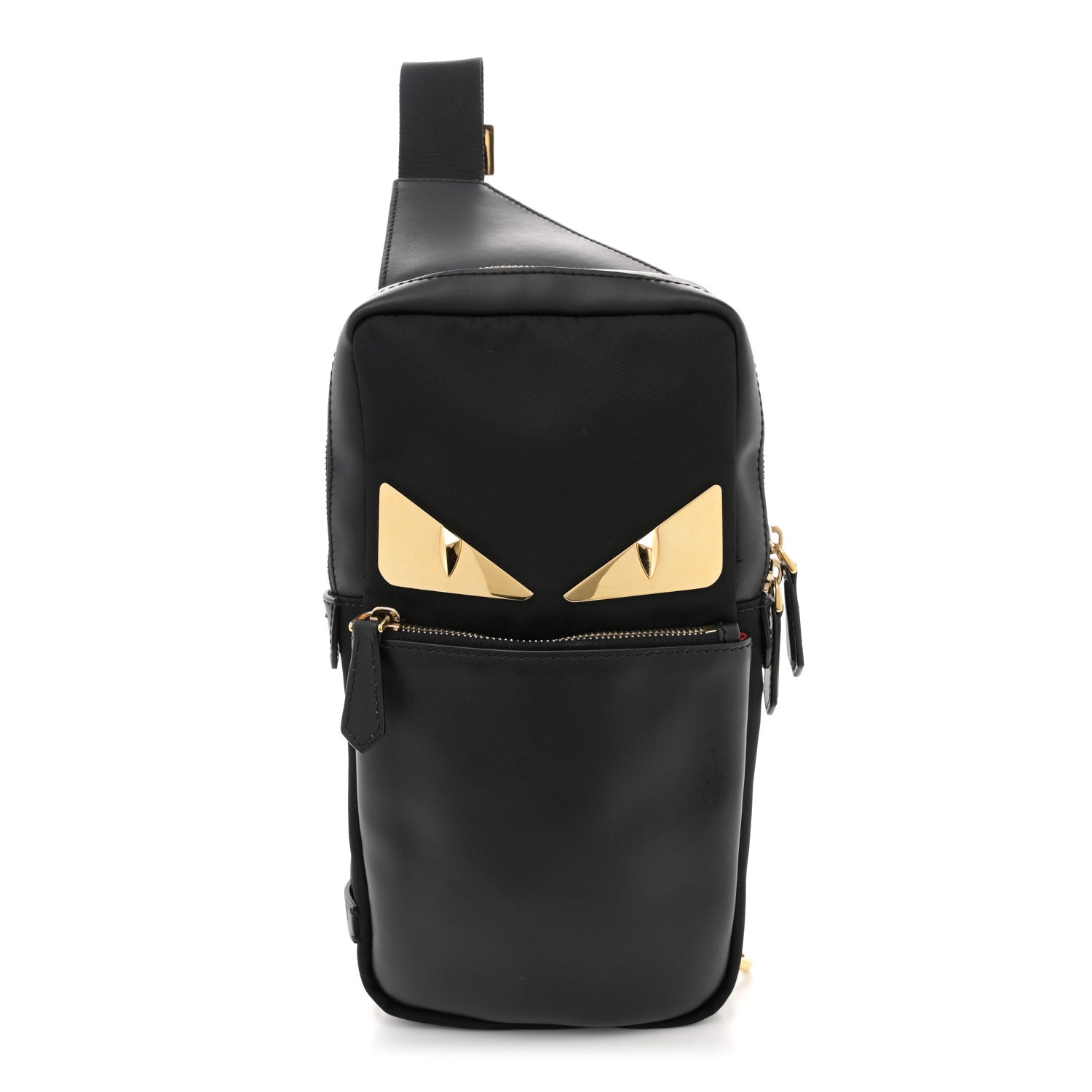 Fendi Nylon Vitello Liberty Metal Monster Eyes Sling Bag Black 1 of 10