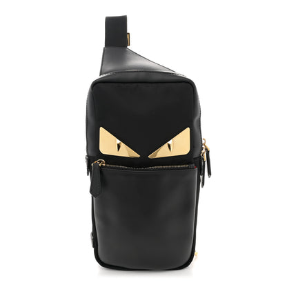 Fendi Nylon Vitello Liberty Metal Monster Eyes Sling Bag Black 1 of 10