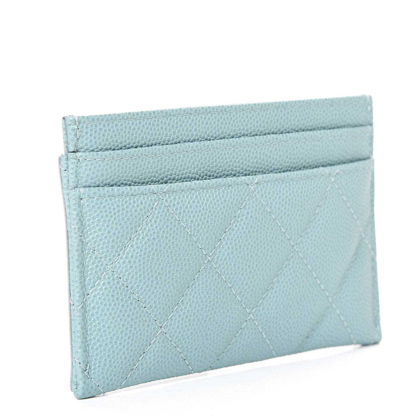 Caviar Quilted Filigree Card Holder Light Blue