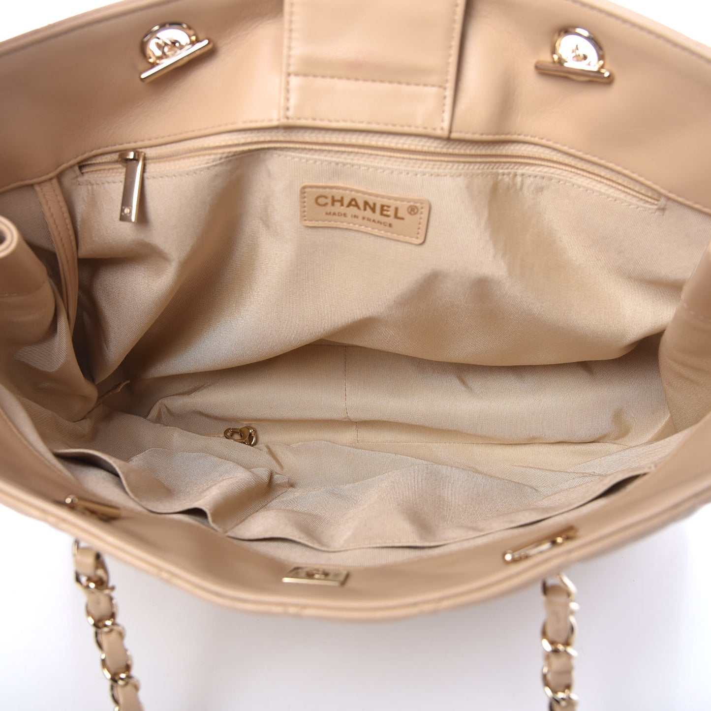 Lambskin Quilted Large Classic Shopping Tote Beige